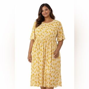 Rebdolls plus size 1X floral side slit maxi dress yellow short sleeve